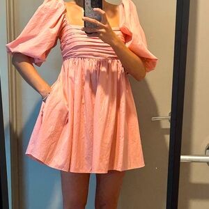 Used Abercrombie & Fitch Poplin Puff Sleeve Smocked Summer Dress Pink Small